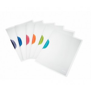 ПАПКА LEITZ С ЦВЕТЕН КЛИП, A4, ДО 30Л, ПРОЗРАЧЕН + СИВ.